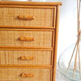 Vintage rattan chest of drawers circa 70s