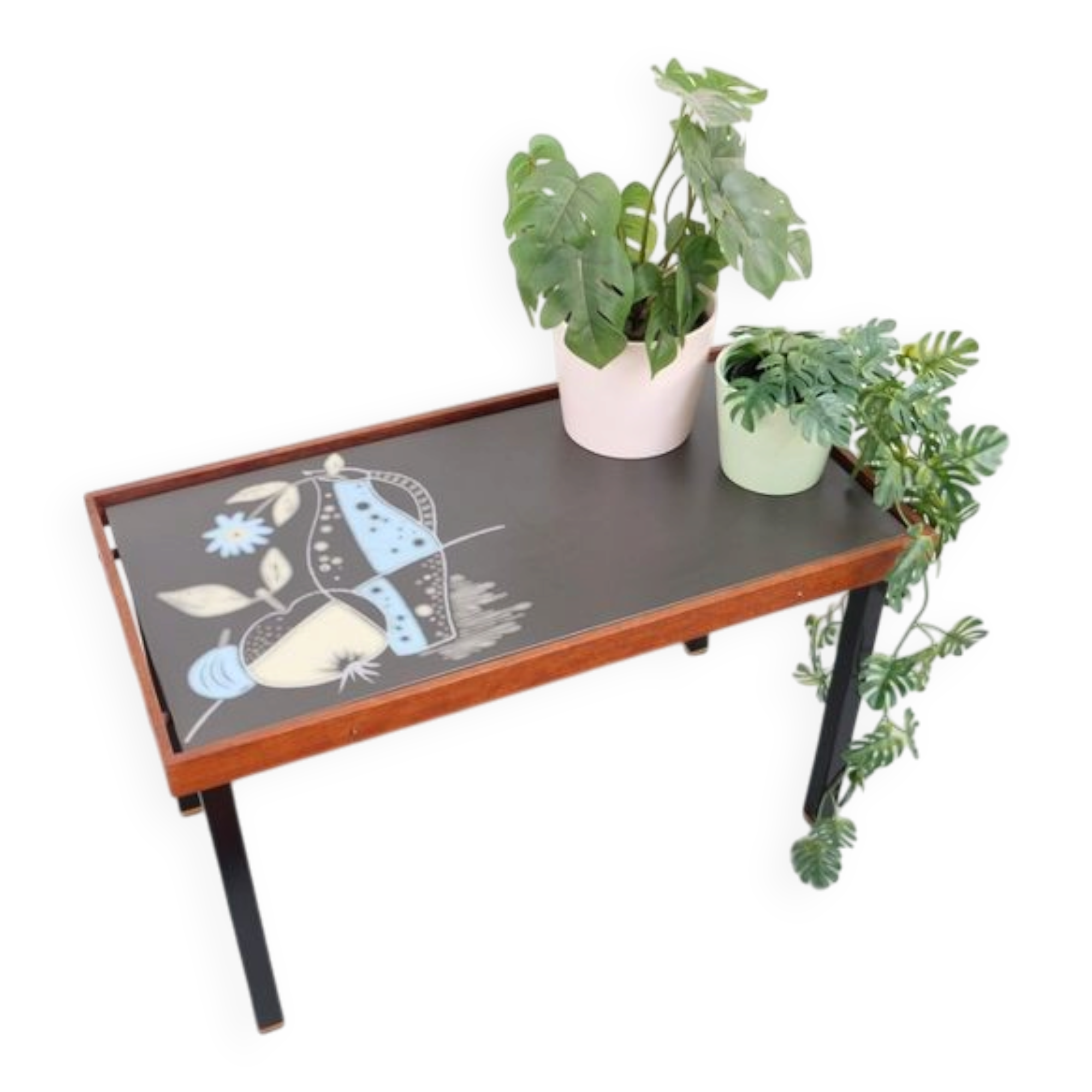 Side table/plant stand in 60s/70s style, made of teak, retro/vintage style.
