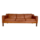 Mid century vintage danish mogens hansen 3 person sofa in coganc leather