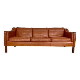 Mid century vintage danish mogens hansen 3 person sofa in coganc leather