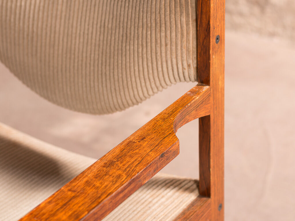 Scandinavian rosewood chairs with armrests, velvet fabrics (x6)