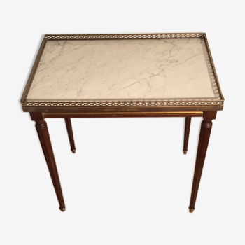 Louis XVI style side table in mahogany and white marble tray.