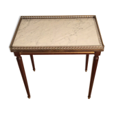 Louis XVI style side table in mahogany and white marble tray.