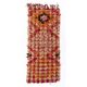 Vintage Handwoven Checkered Kilim Rug with Red and Beige Checkered Design and Colorful Wool Pom Pom