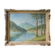 Painting, oil on cardboard, mountain landscape, lake, signed