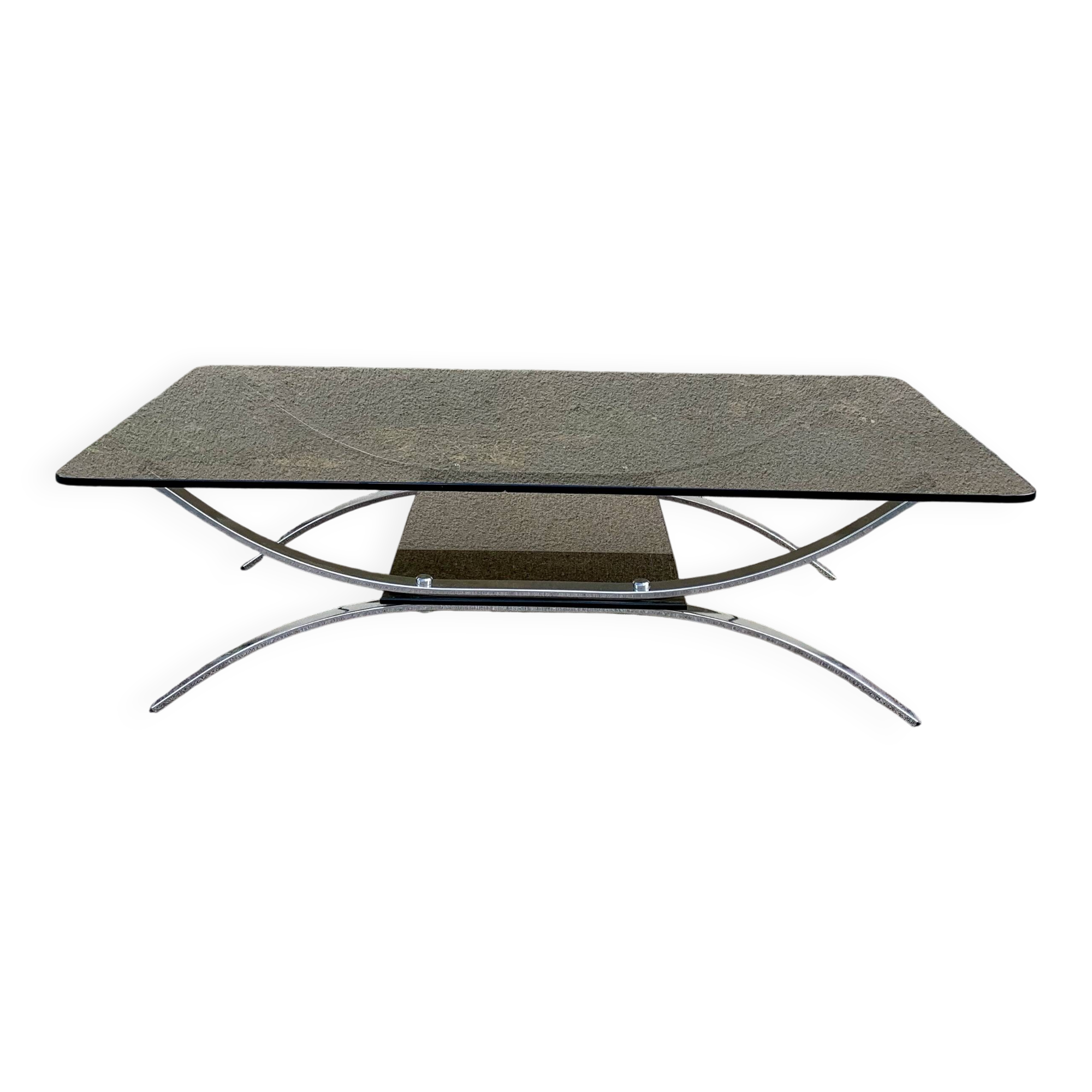 Double smoked glass and chrome coffee table 1980