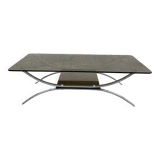 Table basse double verre fumé et chrome 1980