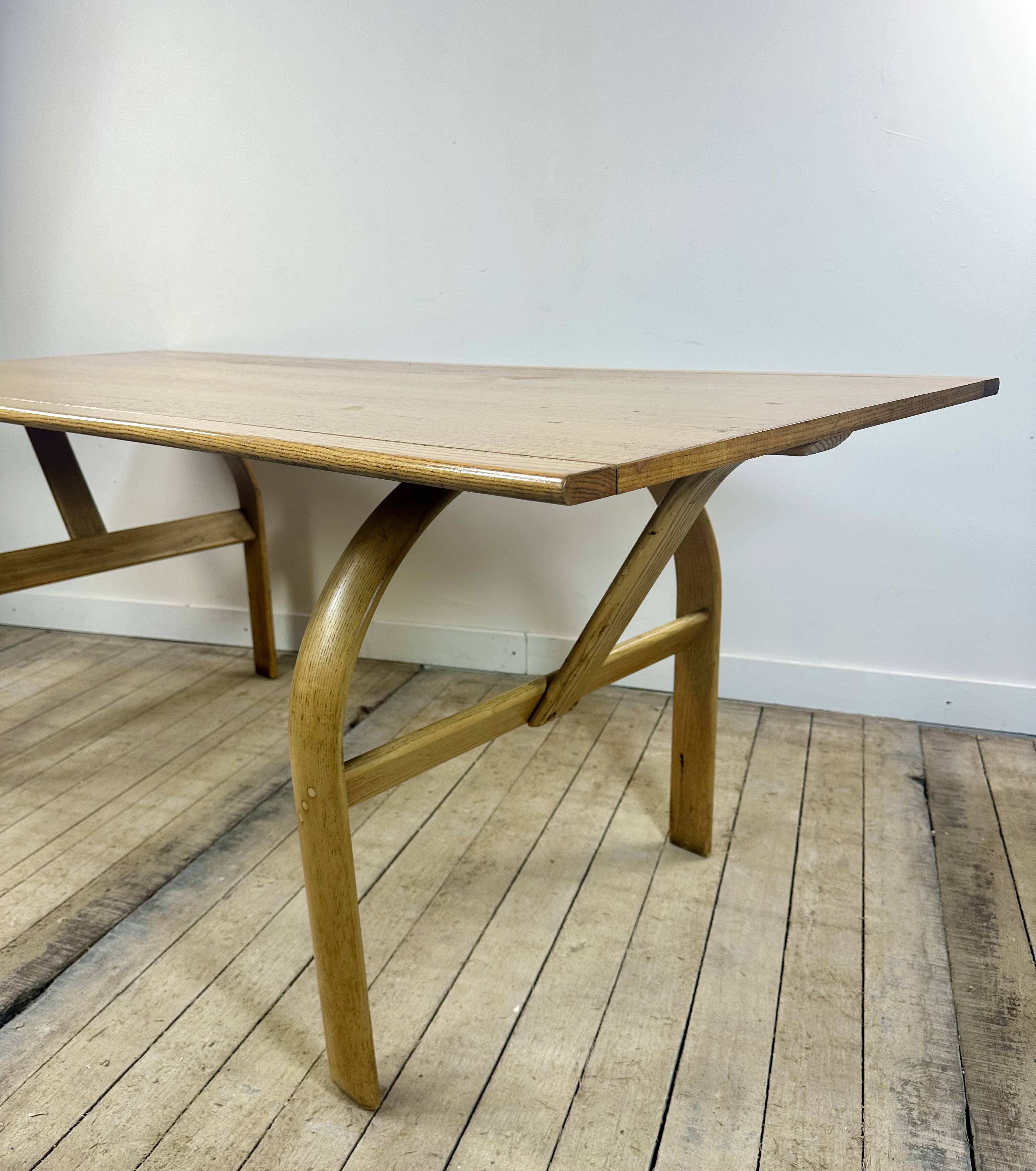 Vintage 1980s oak and chrome dining table + 6 chairs.
