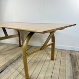 Vintage 1980s oak and chrome dining table + 6 chairs.