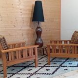 Pair of 70s pine armchairs