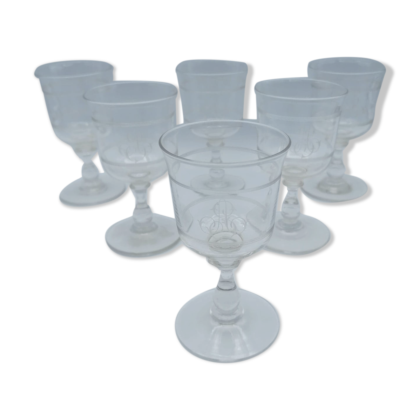 Ensemble de 6 verres en cristal monogrammés