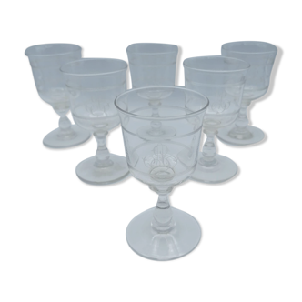 Set of 6 monogrammed crystal glasses