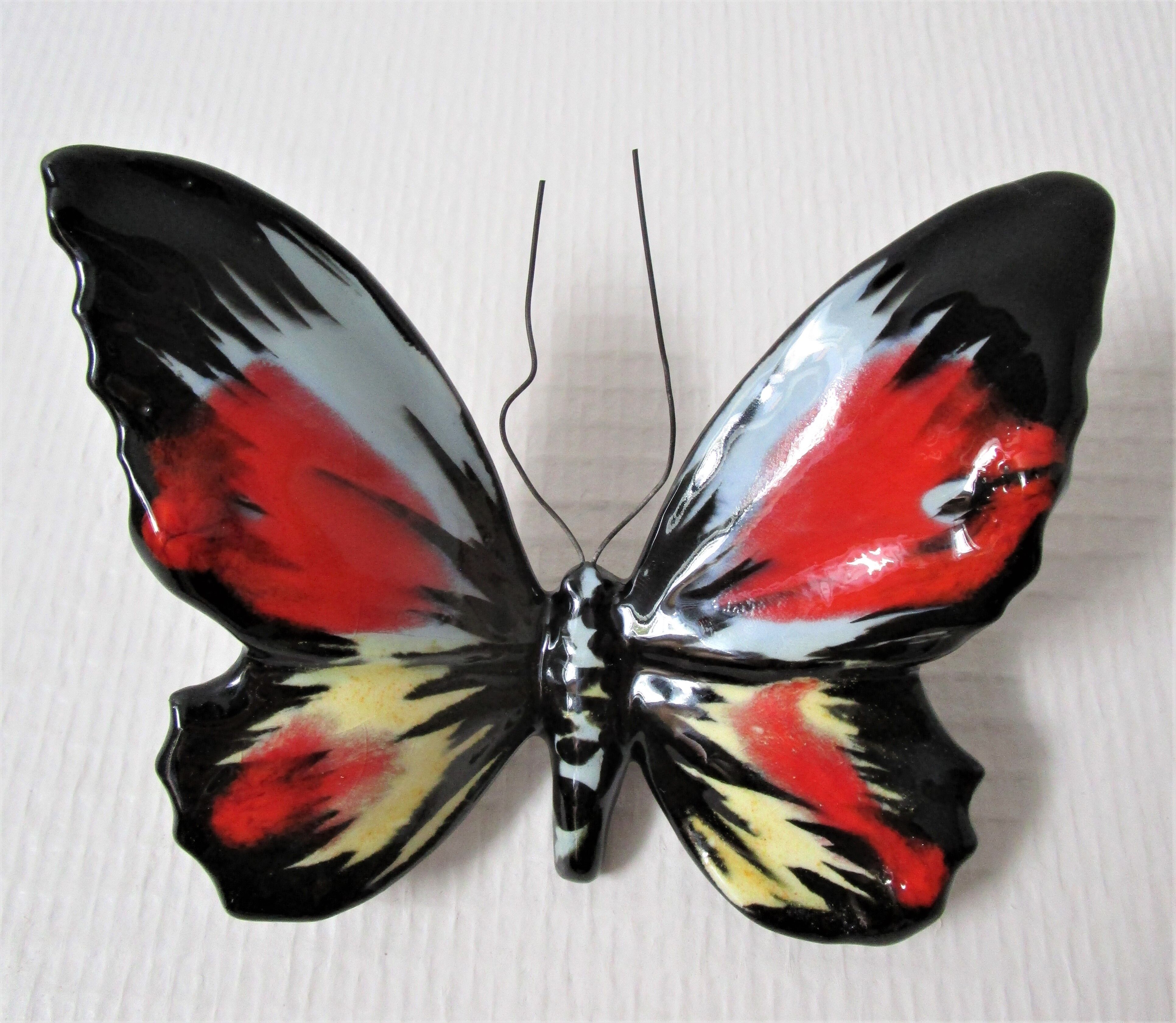 Papillon céramique émaillage polychrome Vallauris signé