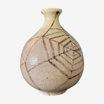 Vase ball ceramic vintage spider pattern signed mid century