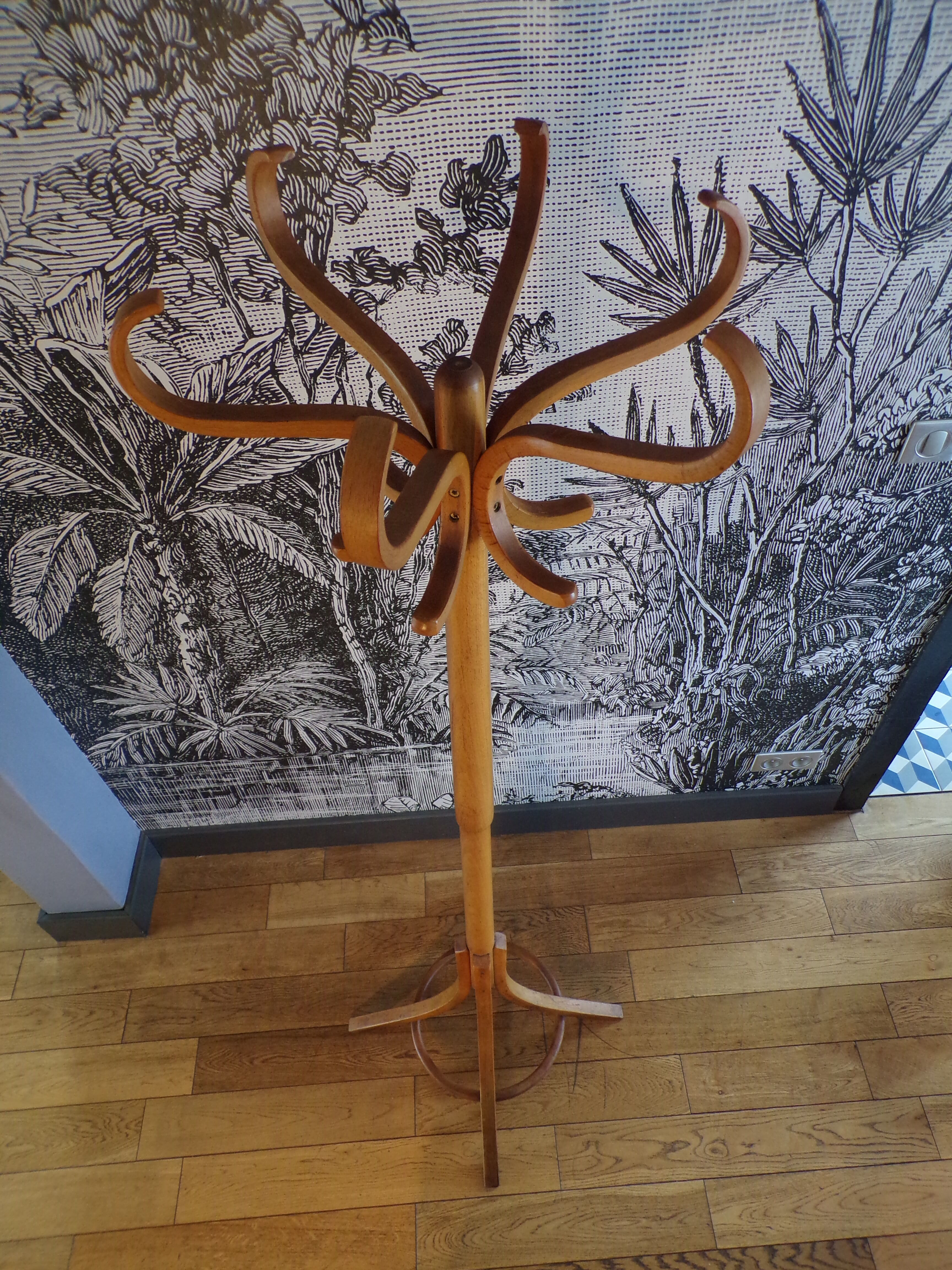 Vintage parrot coat rack in curved wood