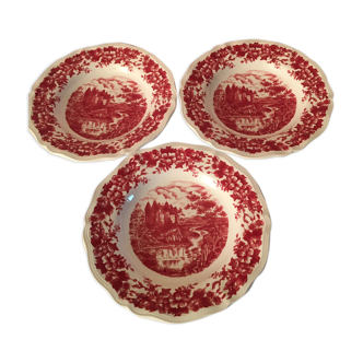 3 assiettes creuses en faïence estampillées Sarreguemines modèle Bristol