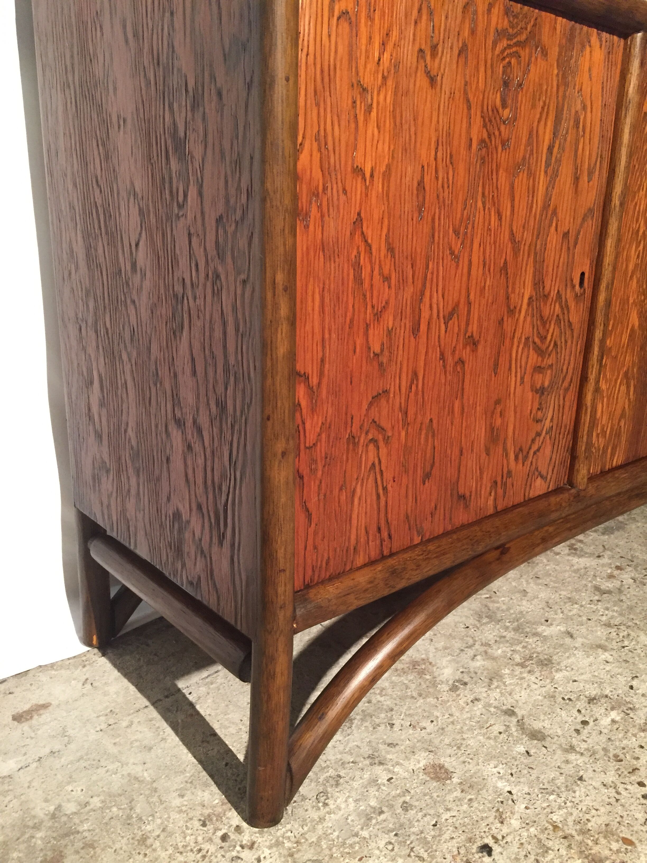 Brushed oak and bamboo sideboard 1970