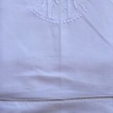 Old white linen sheet monogram TT 222 X 300 cm