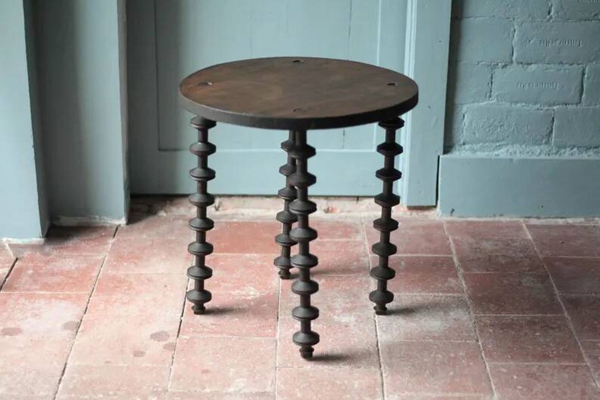 Wooden table with spool legs, coffee table, wooden side table, wooden end table, vintage round table, wooden table.