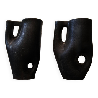 Lot of 2 pitcher Korond Black Terracotta Pottery Babos Istvan ?