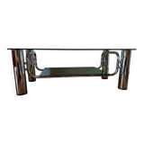 Table basse vintage chrome et verre fumé