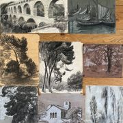 Paintings set of 8 drawings by Ed. Pannetier (1884-1965) Trees and landscapes