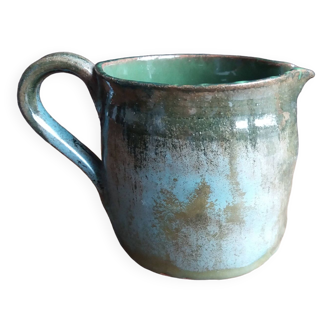 Handcrafted enameled terracotta pitcher signed