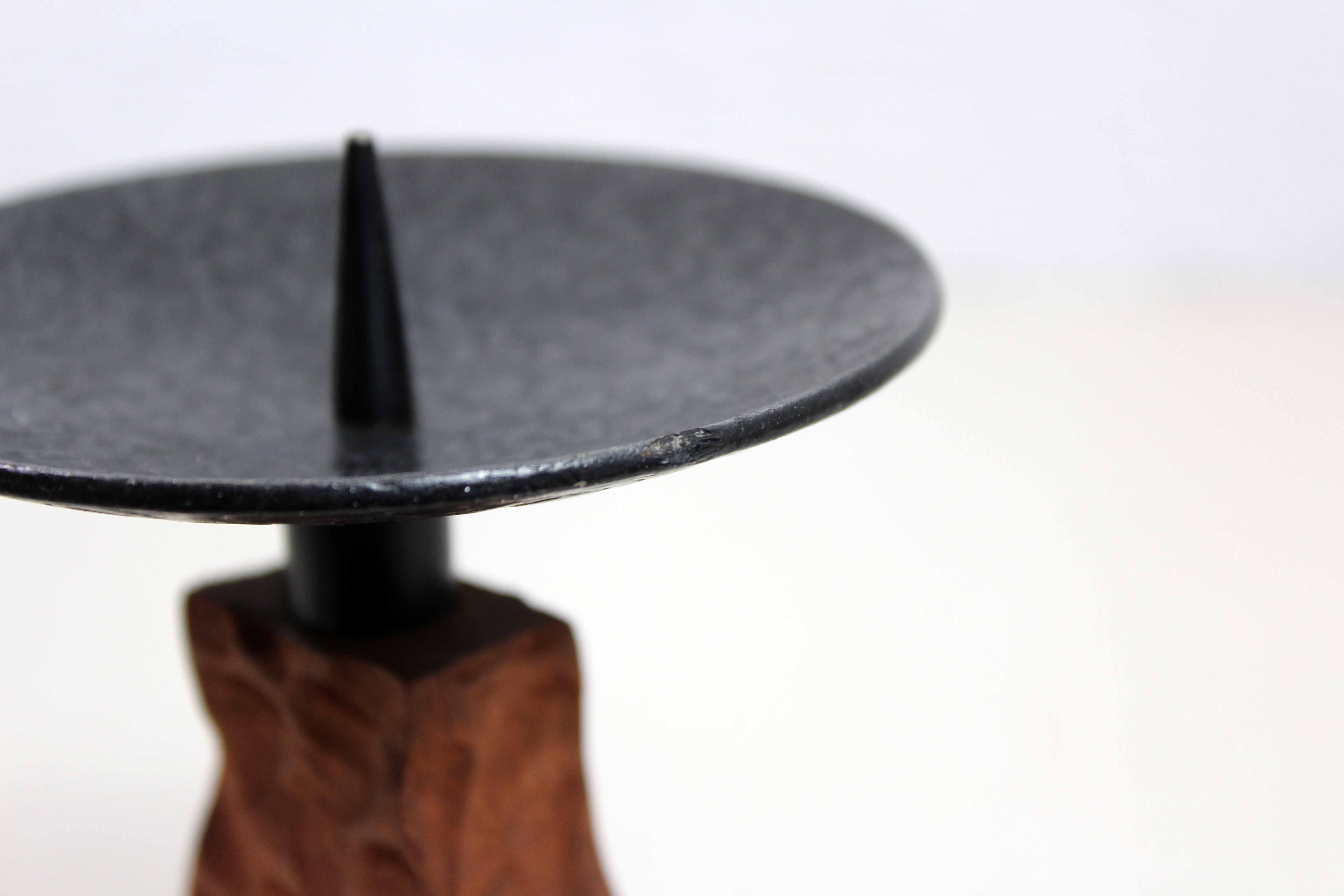 Brutalist teak and metal candle holder