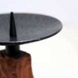 Brutalist teak and metal candle holder