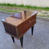 Table de chevet scandinave en palissandre laquée pieds compas doré