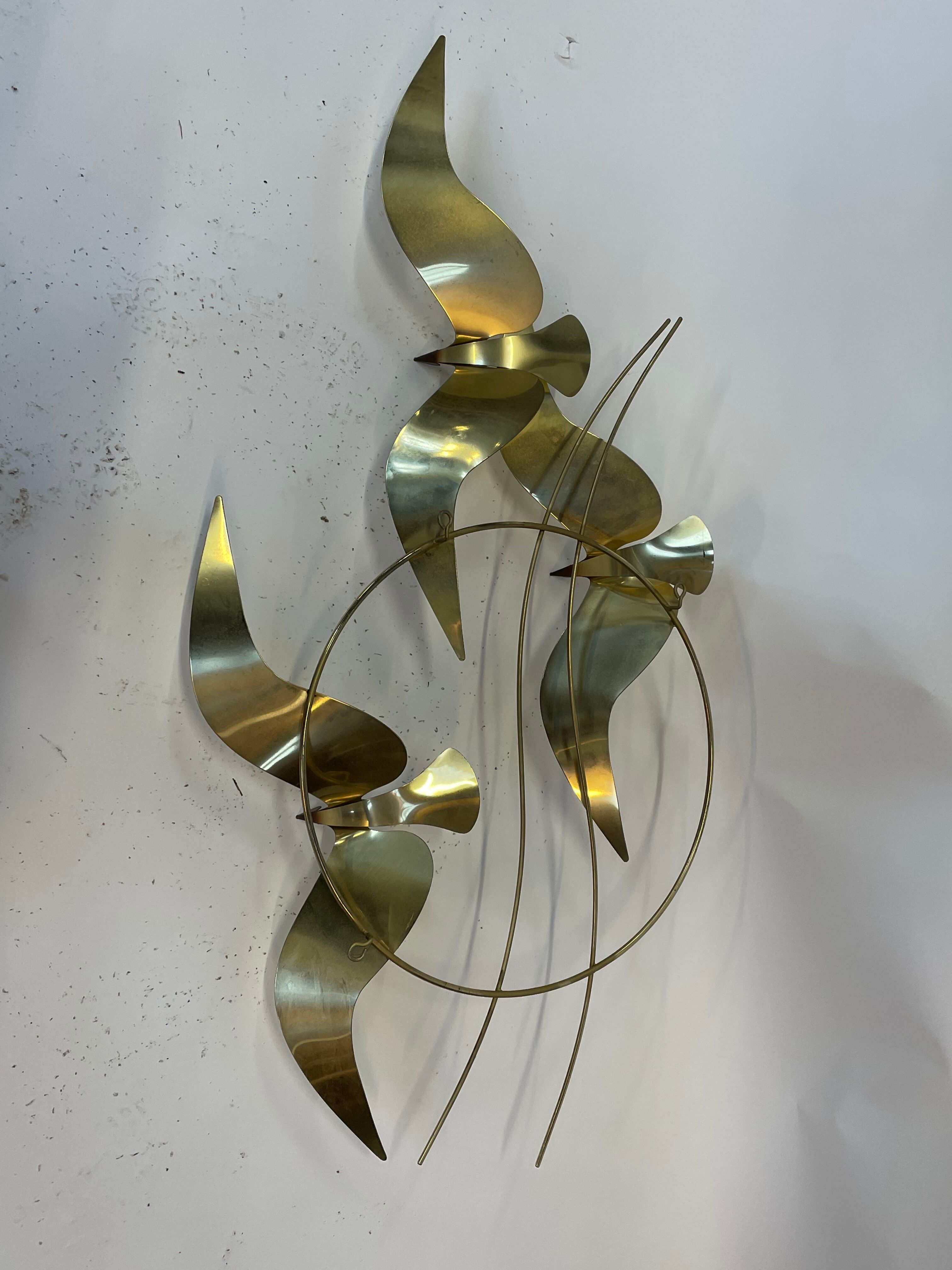 Vintage curtis jere modern brass wall sculpture