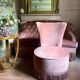 Small old toad armchair in old pink velvet