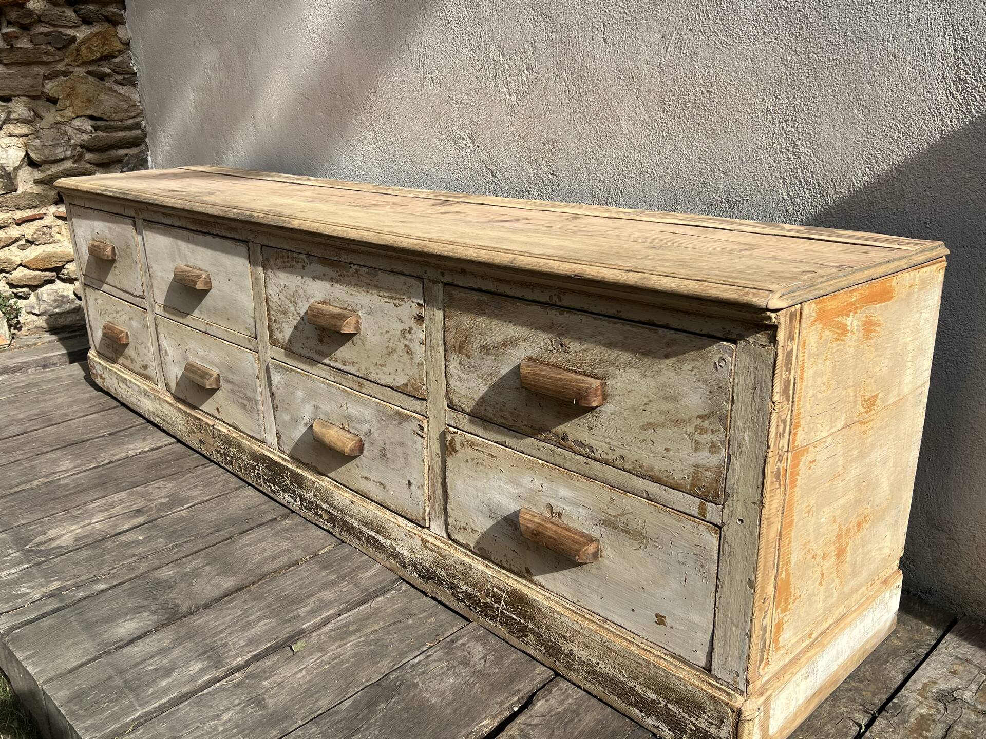Very beautiful antique shop workbench with 8 drawers.