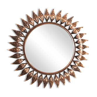 Mirror sun 1950 brass leaves diameter 46cm