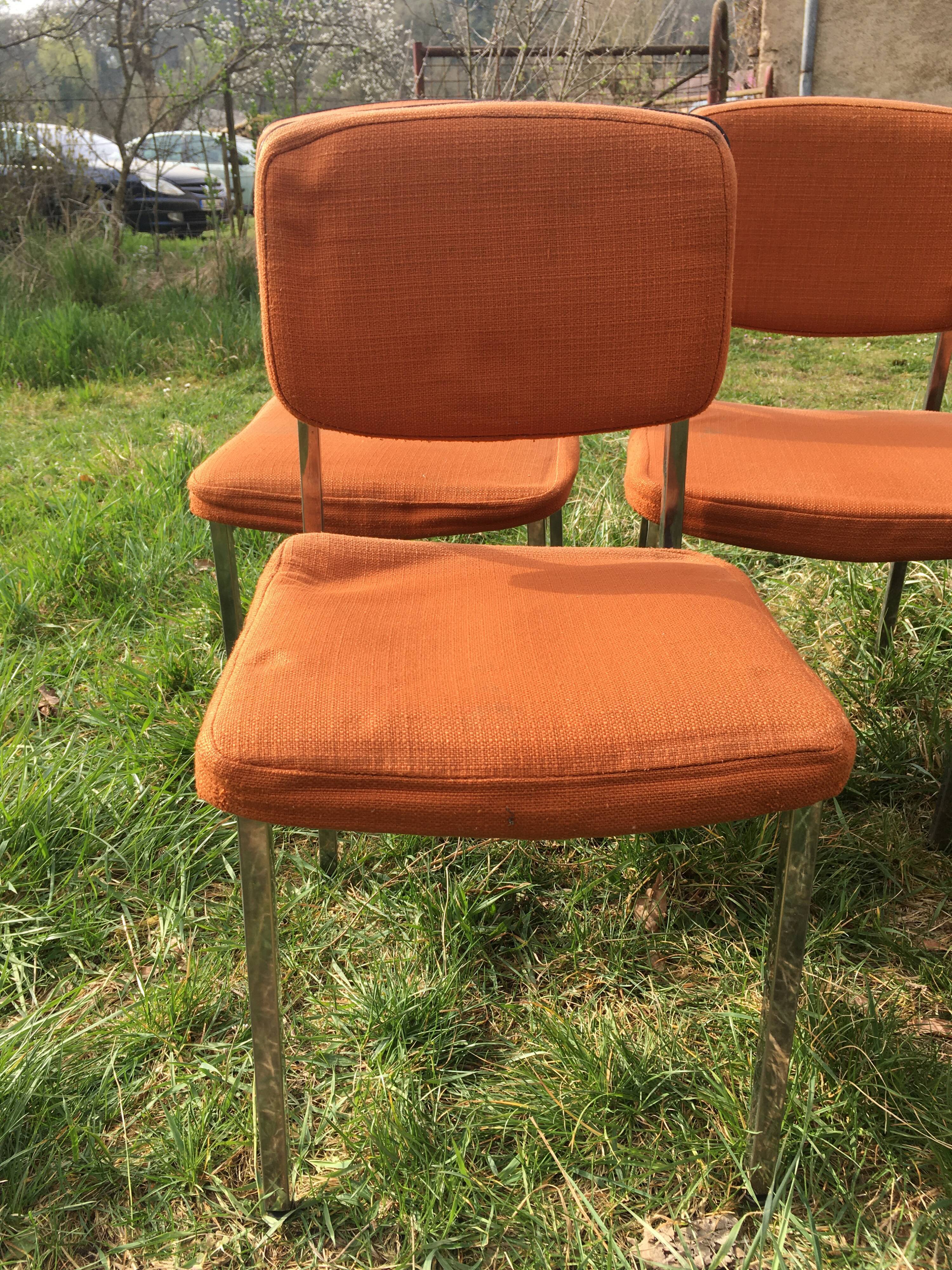 LOT of 8 chairs in orange fabric '70s very comfortable