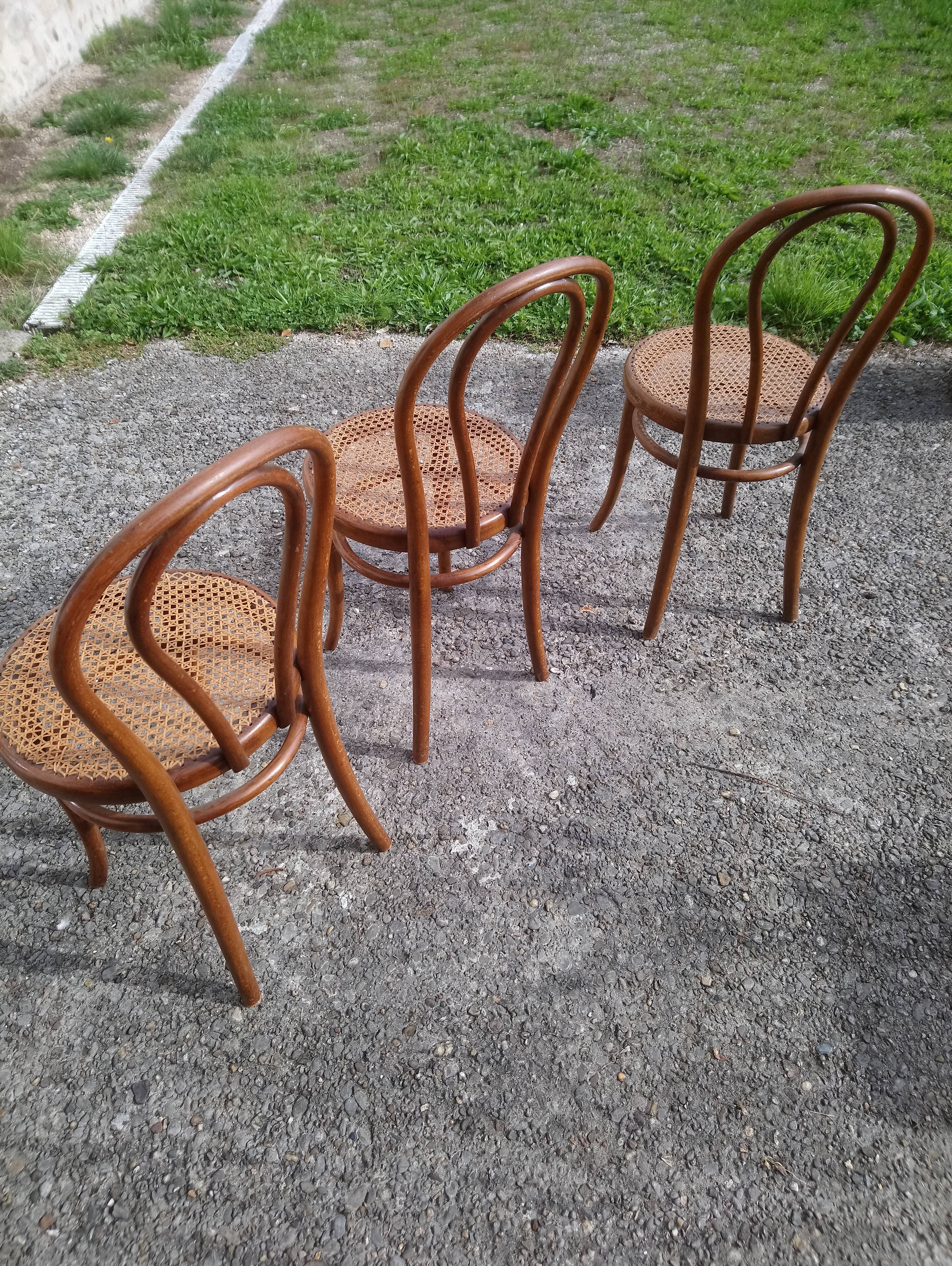 Bistro chairs stamped Thonet, caned, 1930s, No. 18