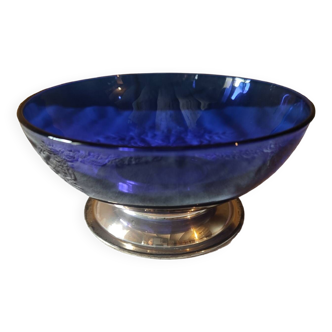 Cup Empty pocket cobalt blue glass and silver metal