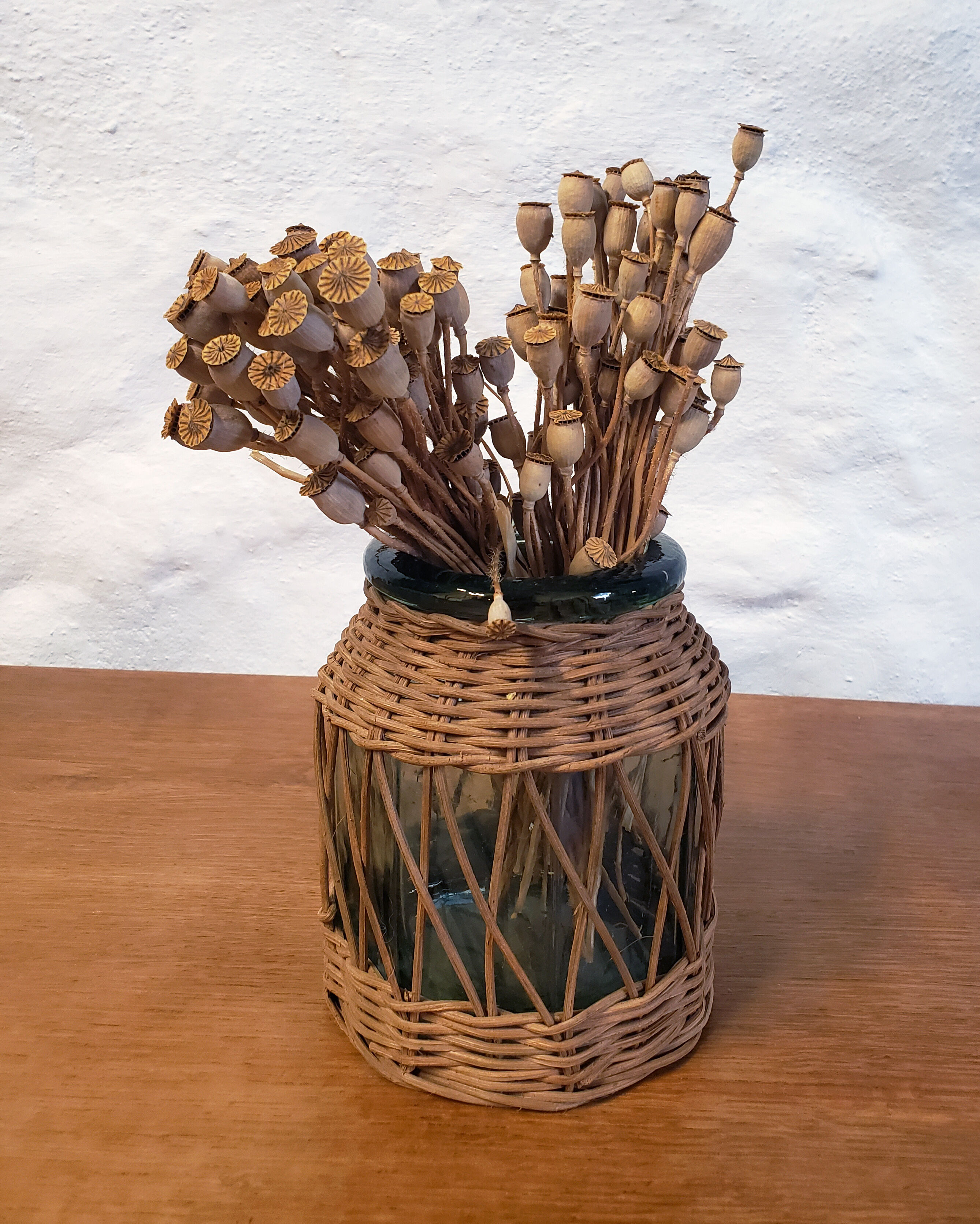 Glass and rattan vase