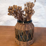 Glass and rattan vase