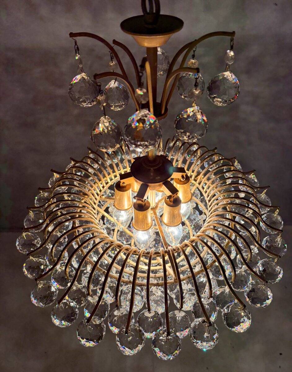 Hollywood Regency chandelier with crystal glass shades by Ernst Palme, Germany, 1960s