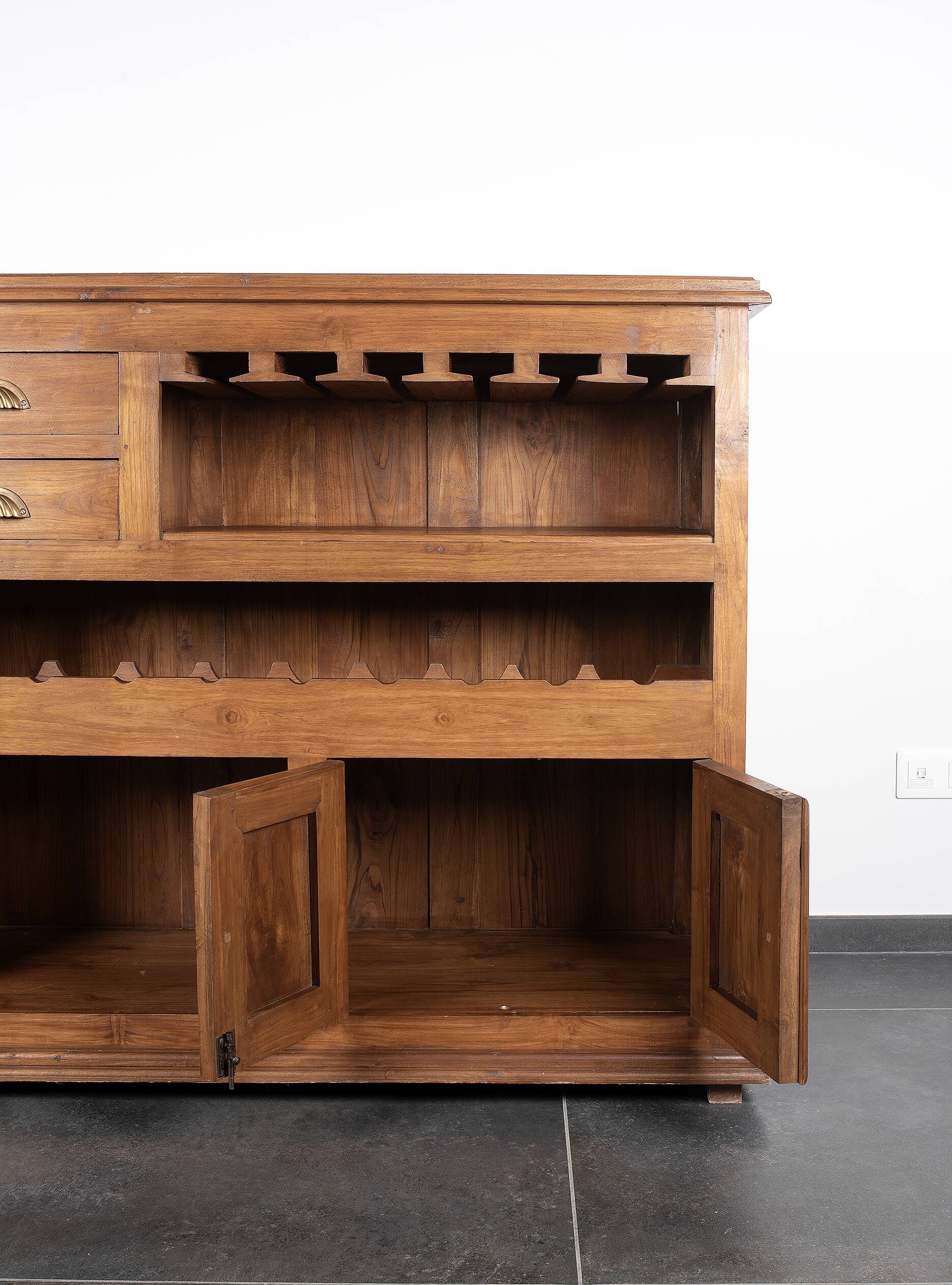 Vintage bar cabinet, bottle rack, with drawers