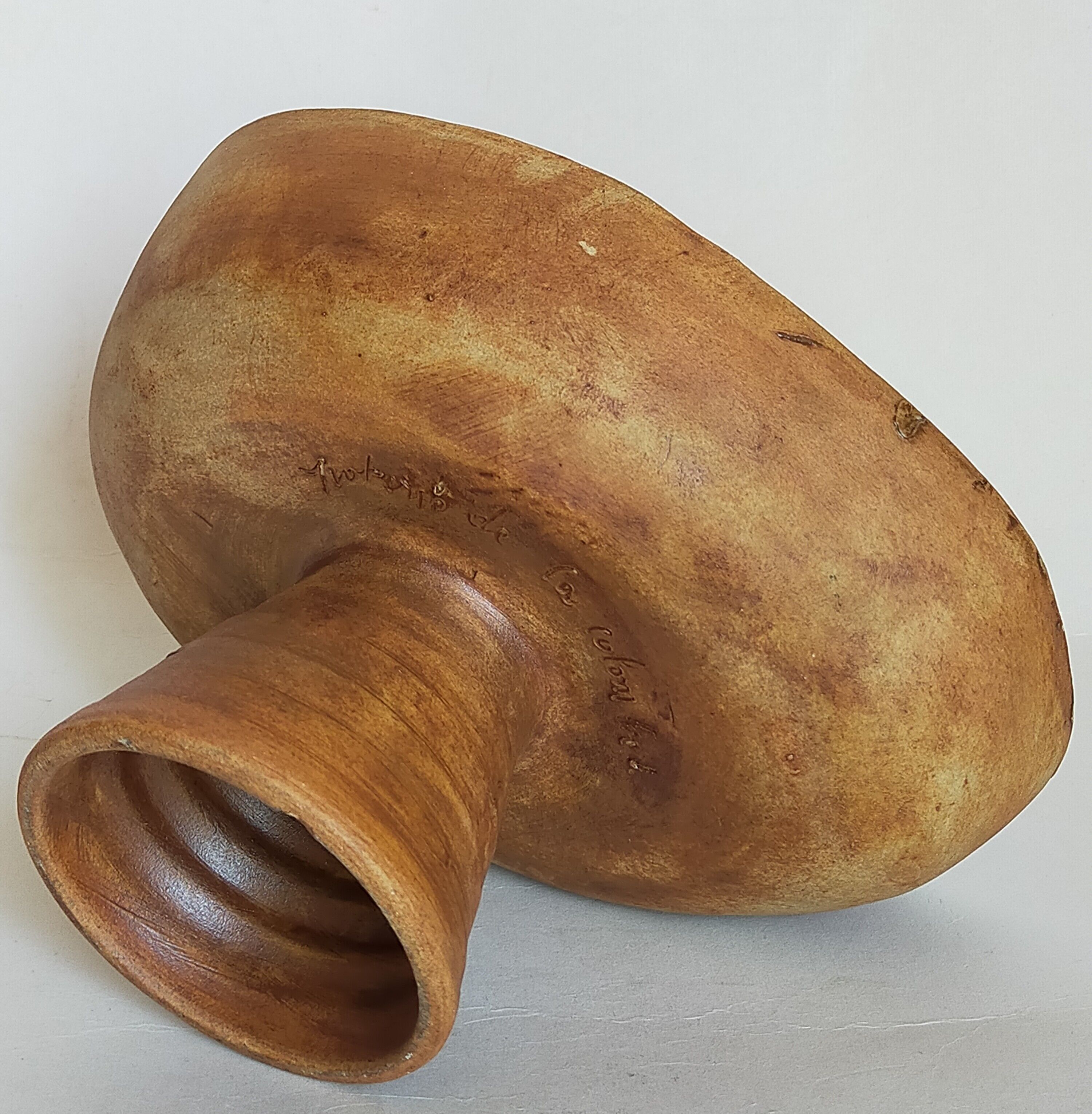 Ceramic free-form standing cup signed by La Poterie du Colombier