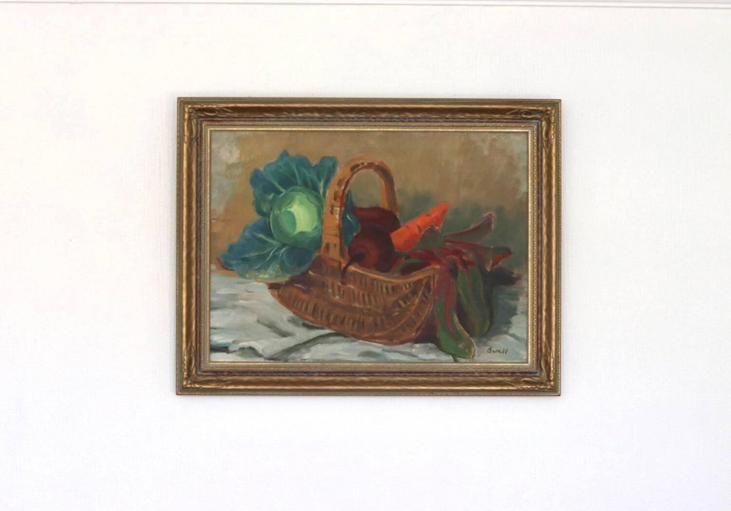 Original Swedish Oil on Canvas “Vegetable Basket” – G Wald Vintage