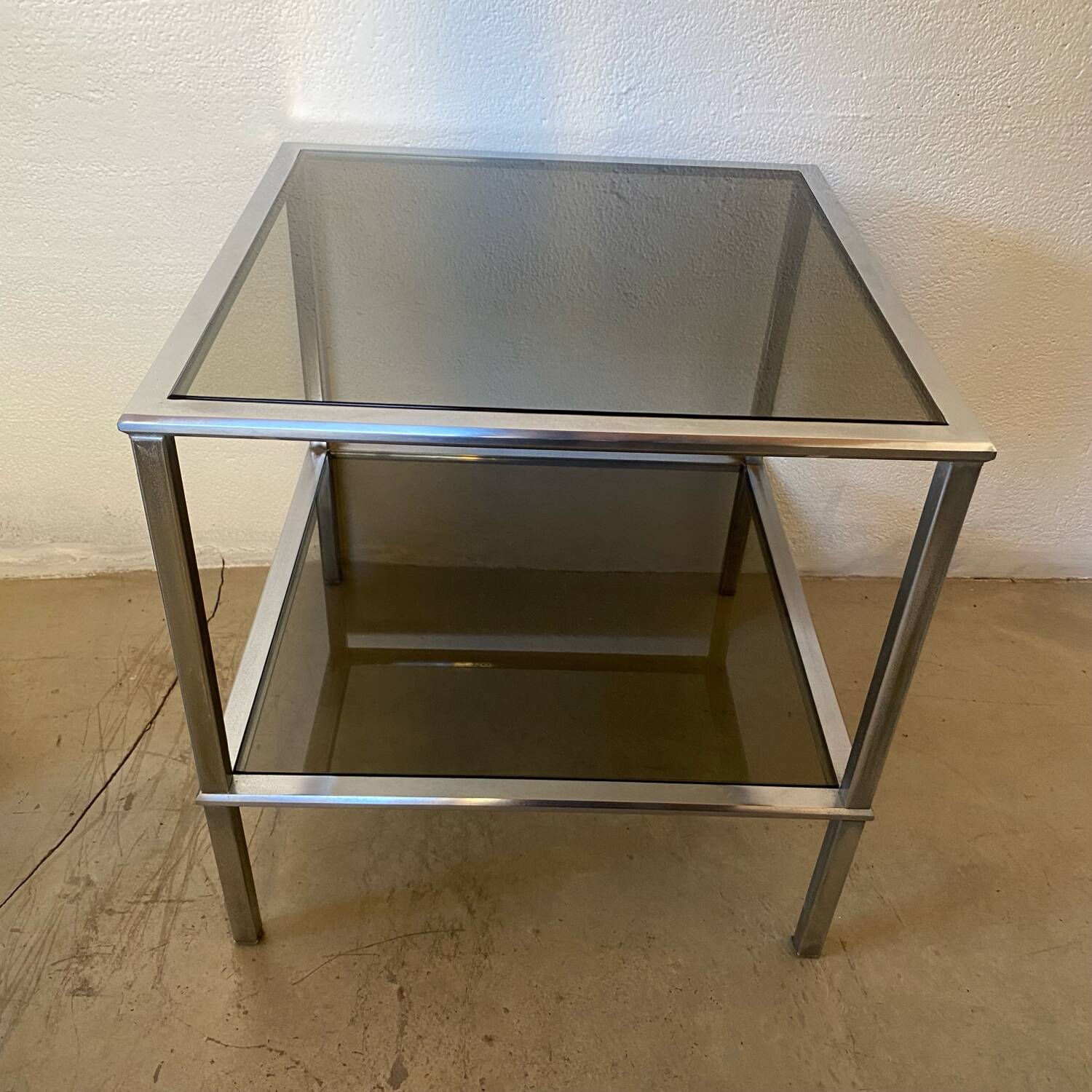 Square coffee table, chrome and smoked glass, 1970s