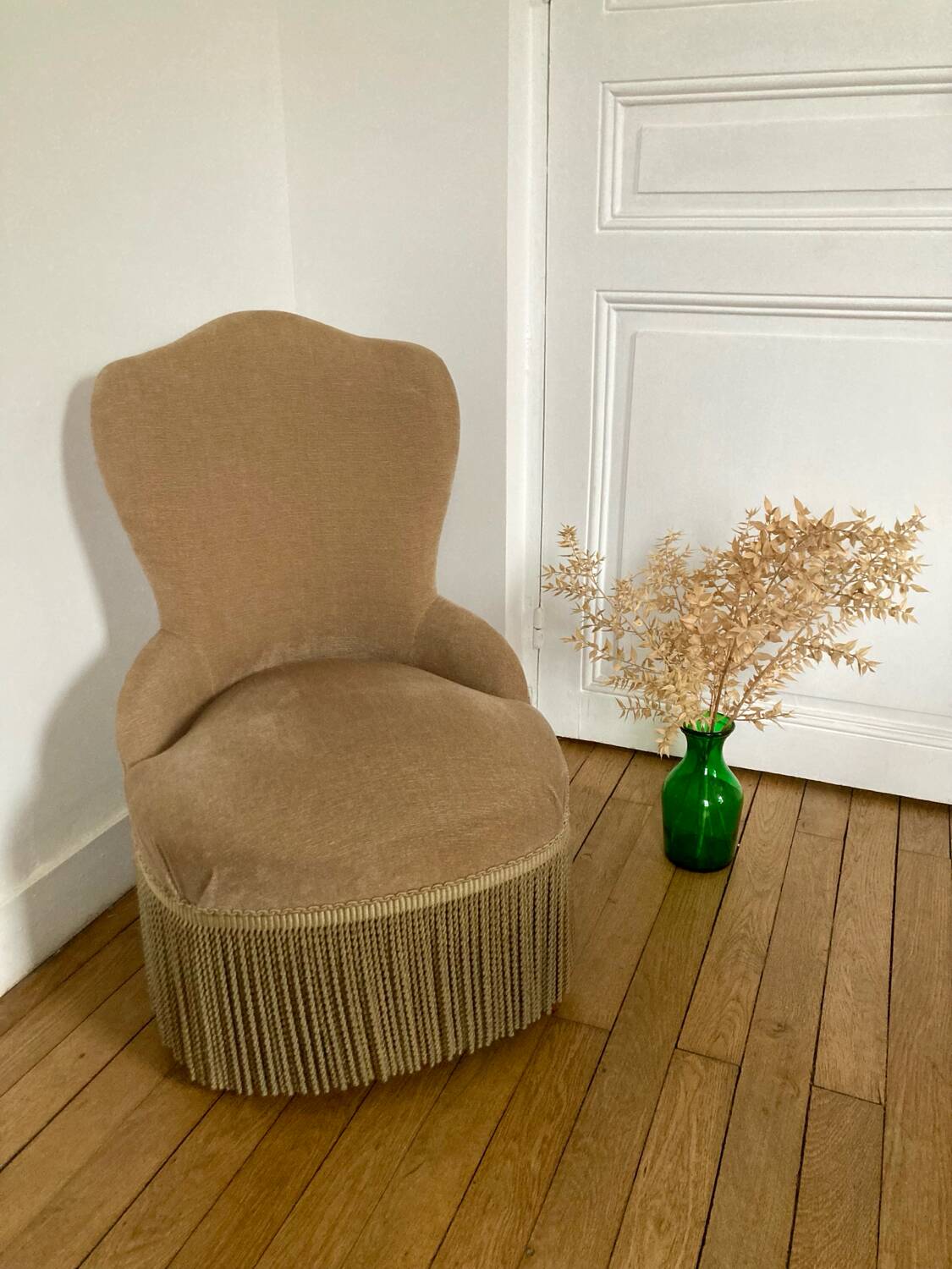 Beige velvet armchair
