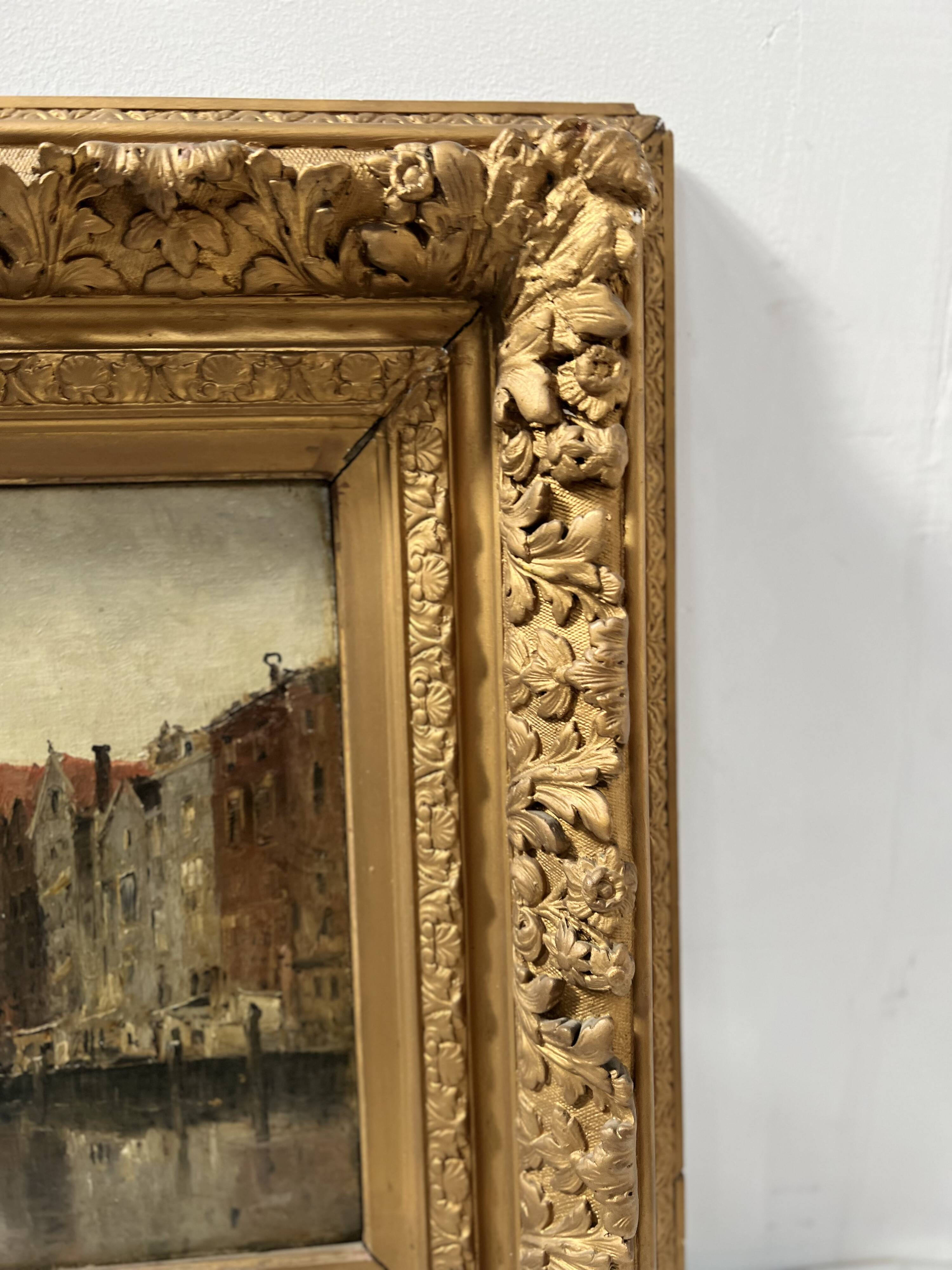 Oil on canvas "View of the city on the canal" by Franck BOGGS 19th century