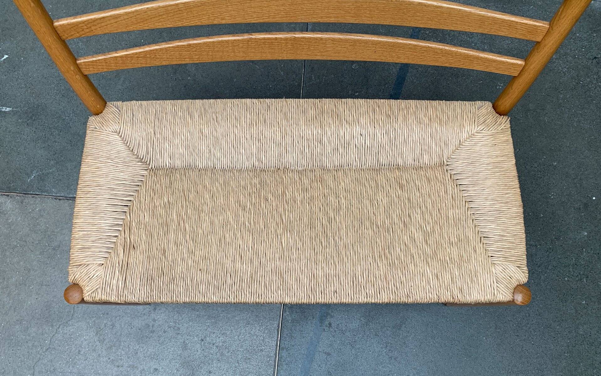 Scandinavian bench and chair set made of paper cord and oak from TS.