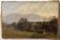 Mountain landscape painting, people and lake.