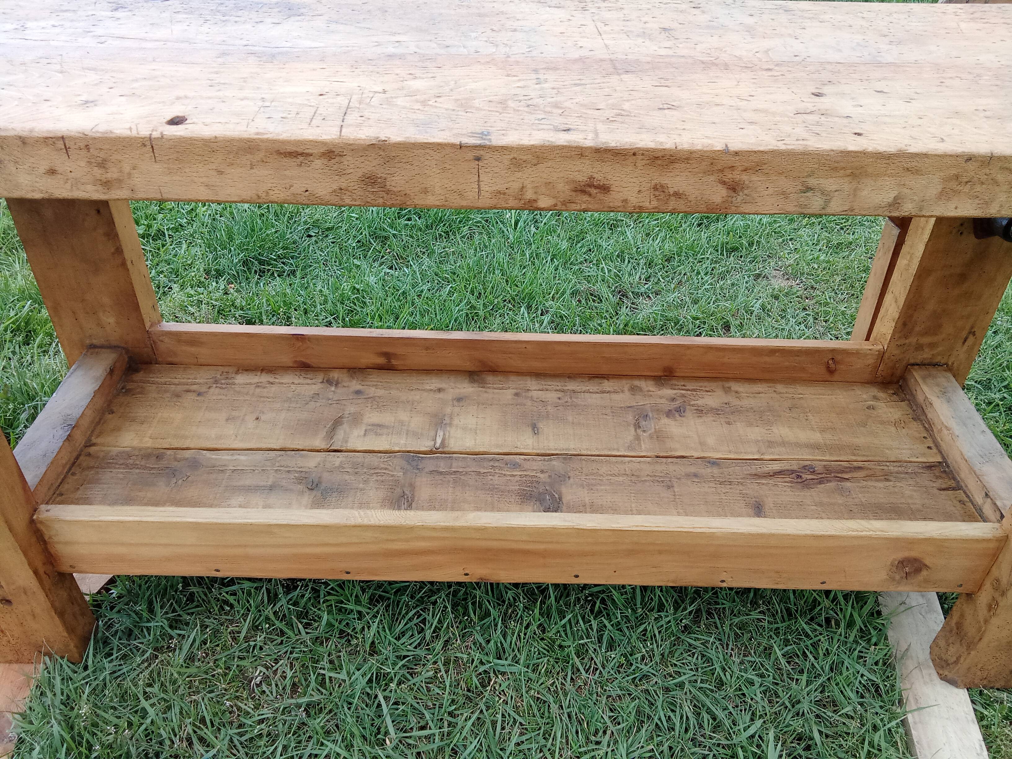 Old solid wood carpenter's workbench