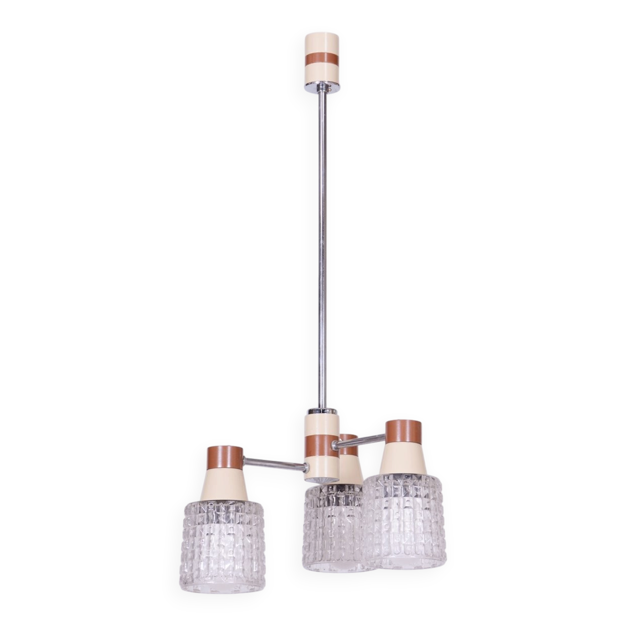 Mid-Century Chandelier in Chromed Steel and Glass from Drukov, Czech, 1970s
